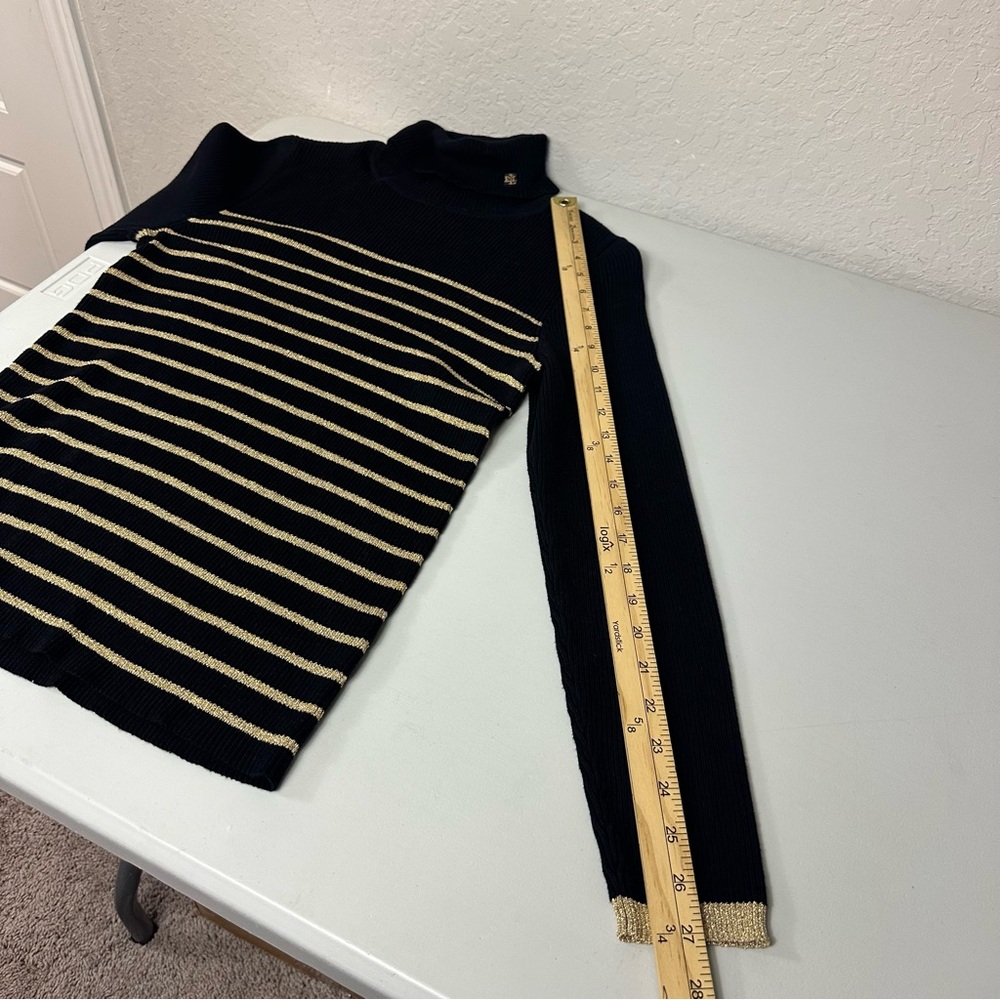 Lauren Ralph Lauren Y2K Gold Metallic Striped Classic Long Sleeve Sweater Large - Picture 8 of 9